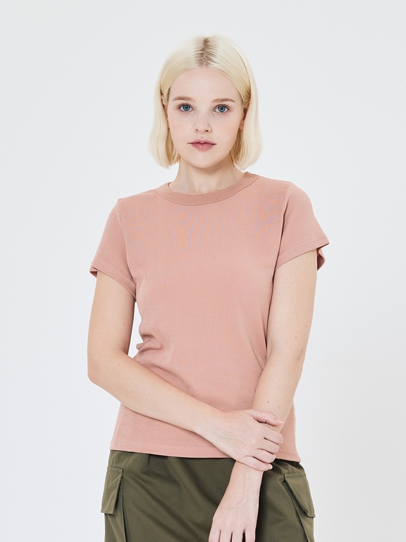 라운드 슬림 코튼 티셔츠 (핑크)