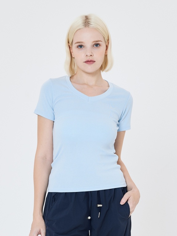 슬림 브이넥 티셔츠 (블루)