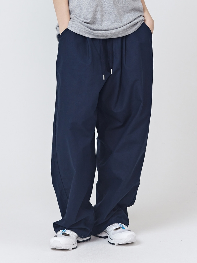 [CARGOBROS] COTTON LINEN PLEATED WIDE PANTS NAVY